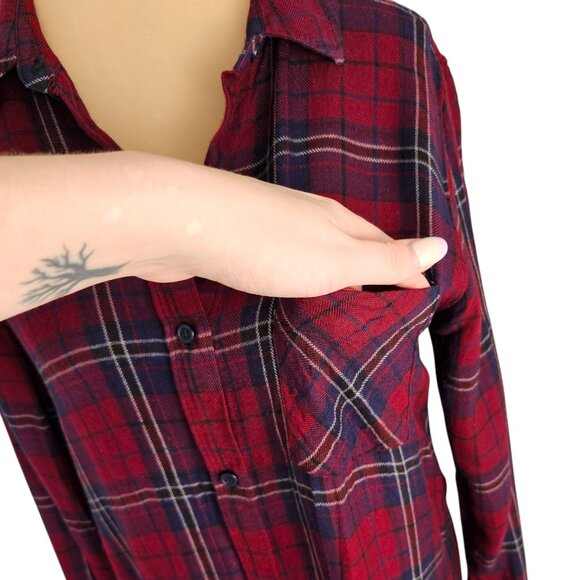 Rails Plaid Bianca Shirtdress Burgundy Blue Long Sleeve Collared Dress Sz M - Picture 4 of 12